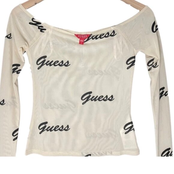 Guess Tops - GUESS Women's Sheer Logo Off Shoulder Top size M